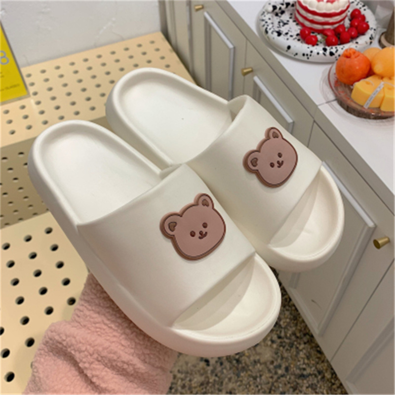 Bear Head & Off WhiteFeeling of stepping on shit Thick bottom slipper female summer Wear out lovers ins tide personality fashion indoor take a shower non-slip Sandals male