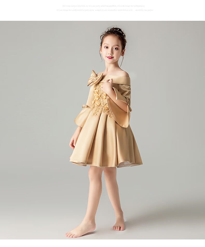 Cô gái sinh nhật công chúa váy hoa cô gái piano trang phục trẻ em trình diễn catwalk buổi tối đầm nhỏ chủ nhà biểu diễn quần áo mùa đông váy biểu diễn cho trẻ em
