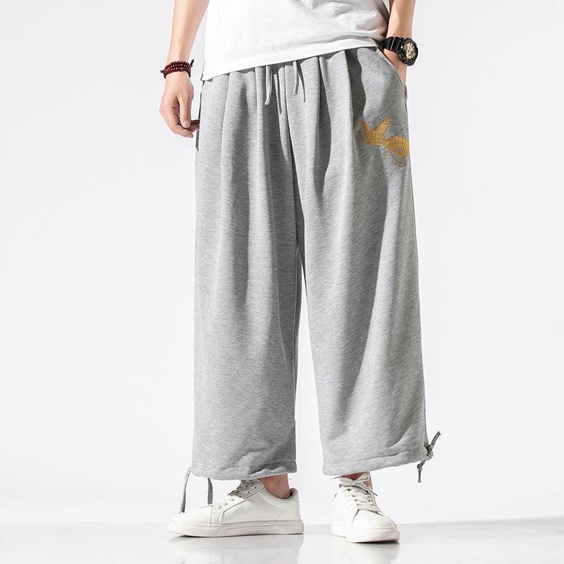 xu hướng 100 sweatpants thêu quần nam loose-fitting xà cạp Trung Quốc mùa hè gió lớn mã giản dị quần chín điểm