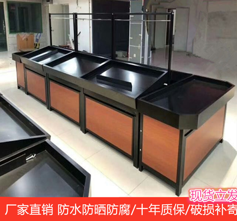 New steel wood fruit shelf stainless steel supermarket vegetable shelf commercial fruit and vegetable fresh display wood thickening