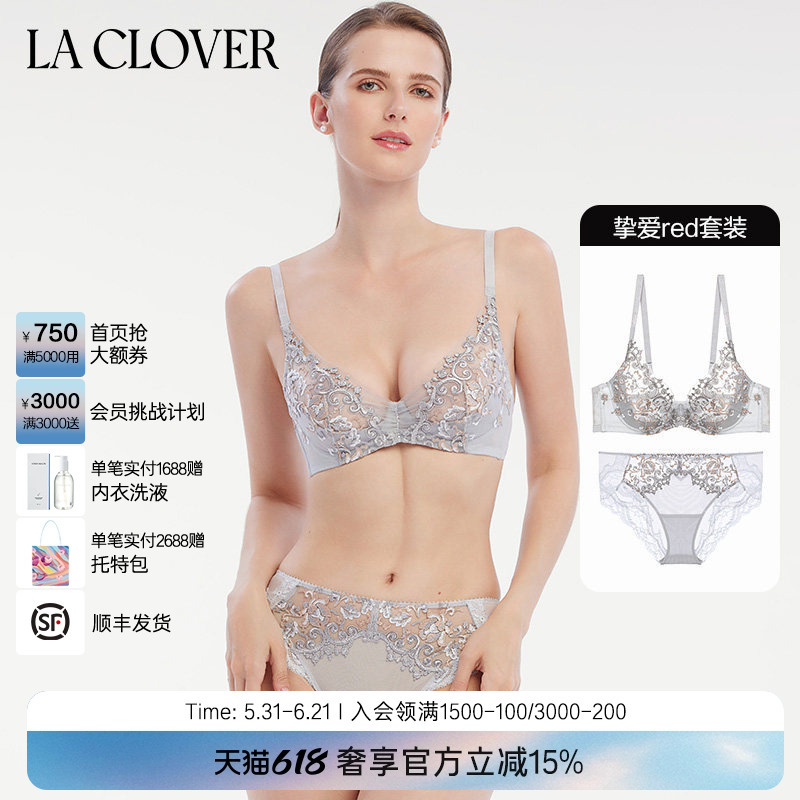Laclover Lace Embroidery Mesh Sexy Lingerie Set Beloved Red