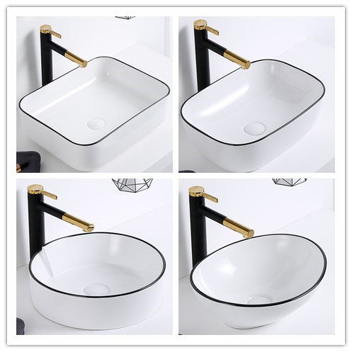 Black side table basin Nordic style home American bathroom light luxury washbasin balcony black ceramic washbasin