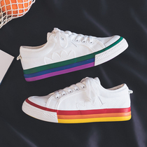Small white canvas shoes 2022 summer new students breathable leisure and rainbow shoes and lawn shoes tide shoes