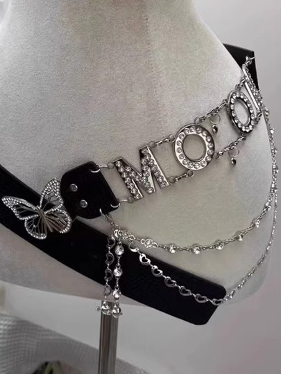 Y2K Butterfly Black Belt for Women, Unique Design, Decorative Accessory for Dresses and Shorts, High-End Waist Chain Accessory, Sexy