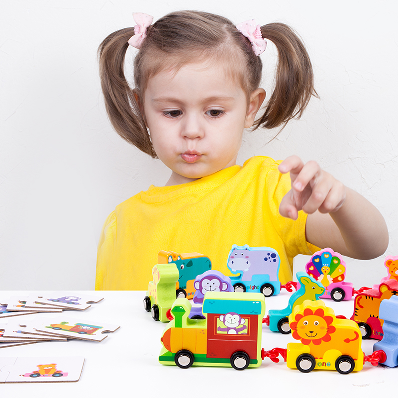 Toddler digital animal dinosaur small train wooden assembled Cognitive Letter Building early to teach puzzle tug toy car