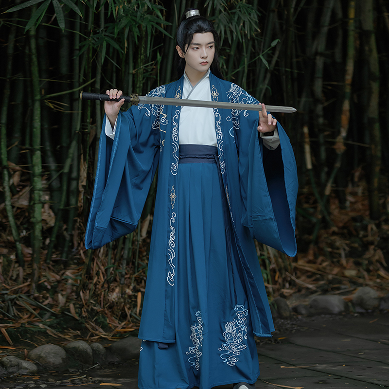 Yunshuji【Heron】Unisex Hanfu with Cross-Collar, Waist-Length, Large-Sleeve Shirt in Wei and Jin Dynasty Style, Embroidered Couple Student Outfit, Class Uniform