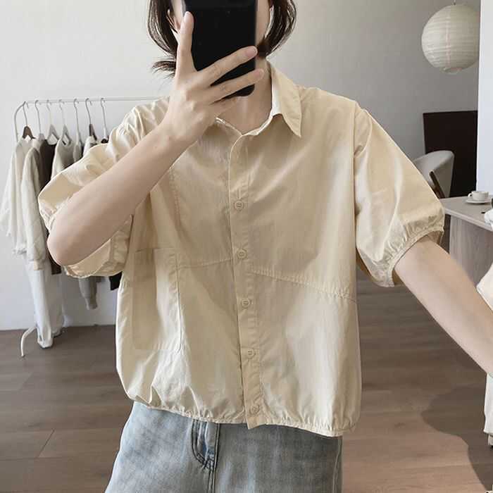 Pure Cotton Shirt for Women, New Summer Style, Loose Fit, Slimming, Short-Sleeved, Age-Reducing, Korean Style, Simple and Fashionable Design, Cardigan Top