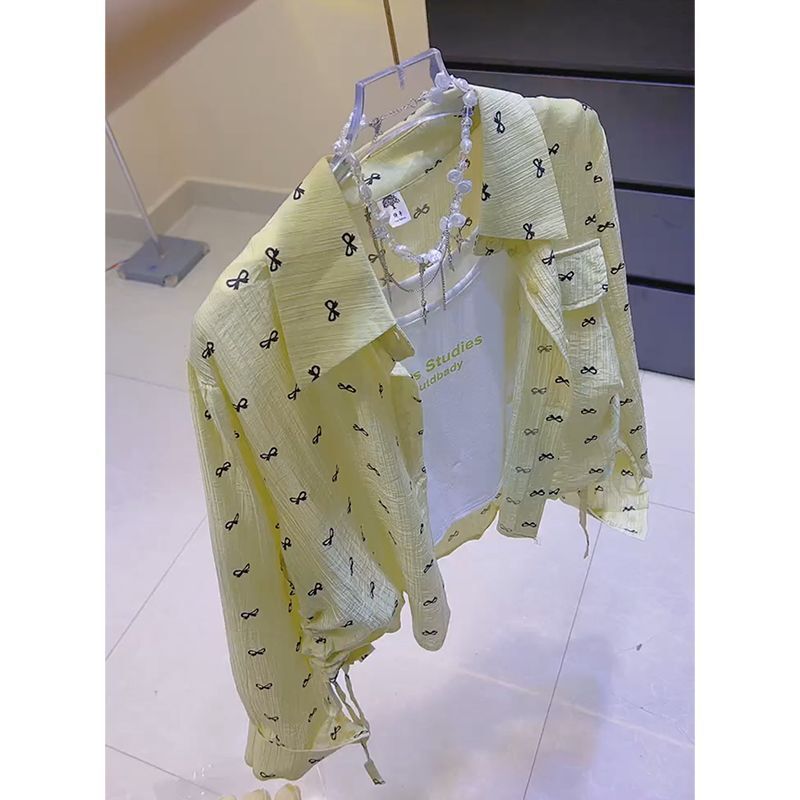 2026 Summer New Style Bow Print Long-Sleeved Shirt Loose Shirt Design Jacket Sun Protection Top