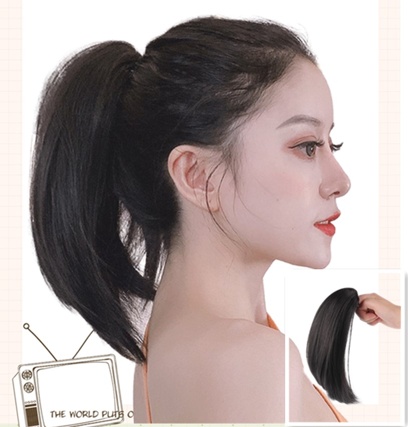 Ultra Short Horsetail Wig Female Grip Clip Style Short Straight Hair Fake Horsetail Mesh Red Micro Roll Natural Braid Emulation Wig-Taobao