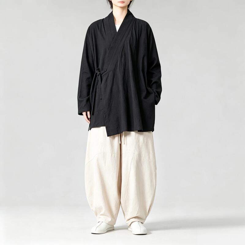 Trendy Casual New Style Men's Clothing for Spring and Autumn, Ming-Style Hanfu for Men and Women, Chinese Style Pure Cotton Zen-Inspired Plus-Size Set
