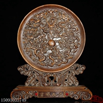 Collection of antique wood carvings rosewood carved Kowloon screen inlaid with gemstones solid wood disc ornaments