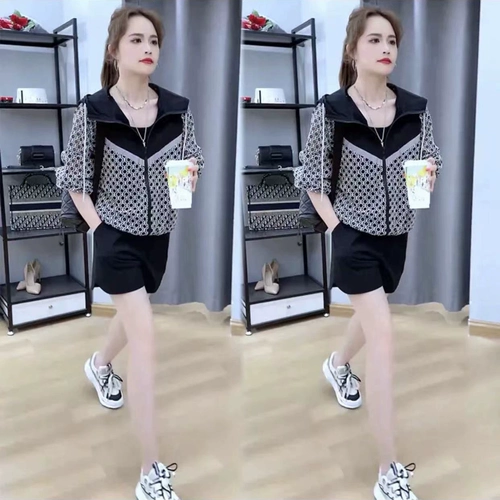 Летний комплект, шорты, кардиган с капюшоном для отдыха с молнией, в корейском стиле, свободный крой