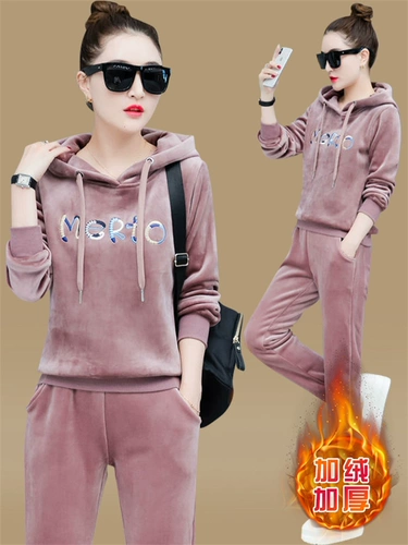Демисезонный спортивный костюм, утепленный бархатный комплект, 2021 года, оверсайз, свободный крой