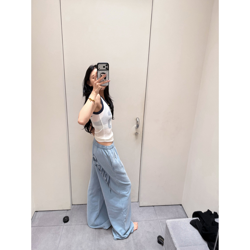70 Is Not Seventy, Private Label Ac*E Top Version Light Blue Casual Pants for Women, Summer Printed Blogger Style Straight-Leg Pants 70 Is Not Seventy, Private Label Ac*E Top Version Light Blue Casual Pants for Women, Summer Printed Blogger Style Straight-Leg Pants