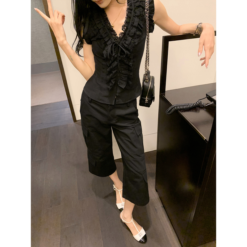 70 Is Not Seventy. Textured Workwear-Style Cropped Pants for Women, Summer Versatile Loose Straight-Leg Casual Pants, Seven-Point Pants
