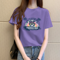 Cotton white T-shirt women's summer short sleeve jacket women's 2021 new ins tide black cotton loose half sleeve