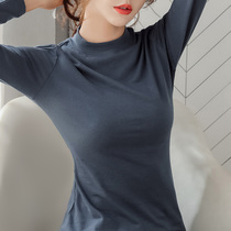 2 59 yuan) semi-high collar bottoming shirt foreign style long sleeve T-shirt women 2021 new spring and autumn cotton tight jacket