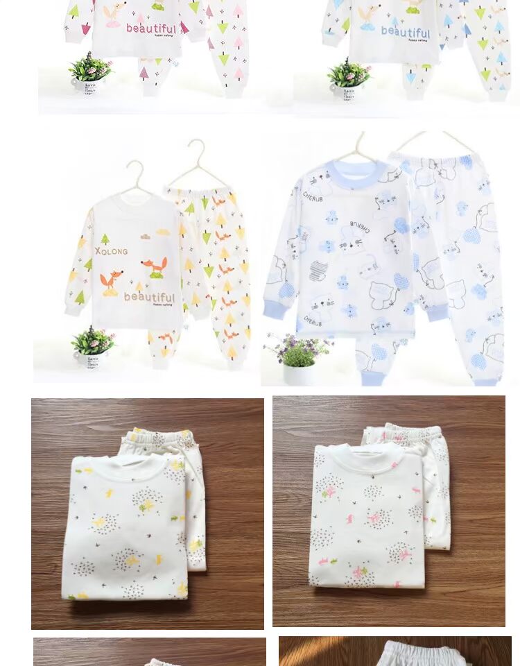 Xiao Qing Long trẻ sơ sinh đồ lót trẻ em thiết lập cotton bé mùa thu quần cotton bé trai đồ ngủ cotton mùa thu và mùa đông bộ đồ lót trẻ em thu đông