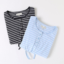 Womens Knitted Cotton Short Sleeve Summer Nightdress Striped Cotton Nightdress Female Summer Home