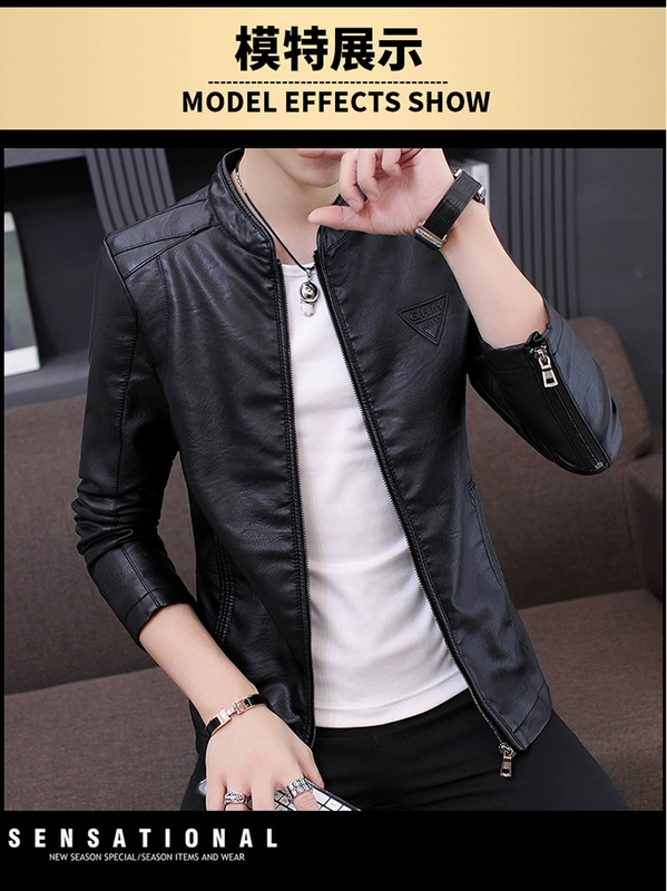 TEDELON Prince Dragon 2018 mới PU da mới xe máy thời trang nam cổ điển giản dị áo khoác da mỏng