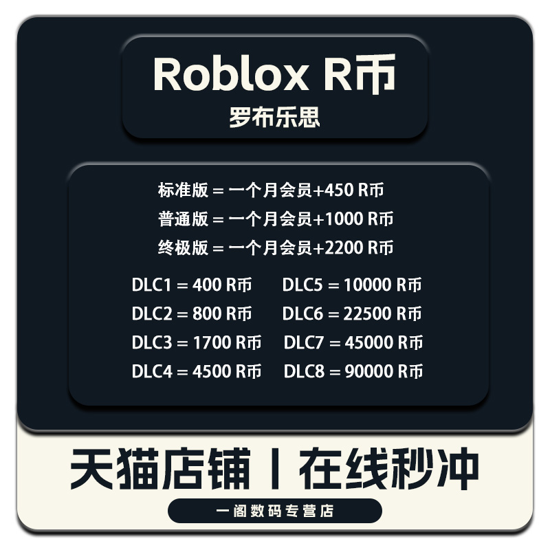 ROBLOX Gift Card US$100羅布洛思R币美元充值卡10000 Robux Code-Taobao