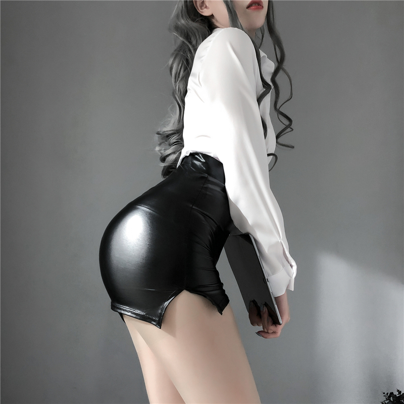 Skin-Tight Leather Skirt, Ol Style, Ultra-Short Skirt, Unlined, Sexy Tight-Fitting Hot Girl Pu Skirt, Short Skirt, Very Short 32cm