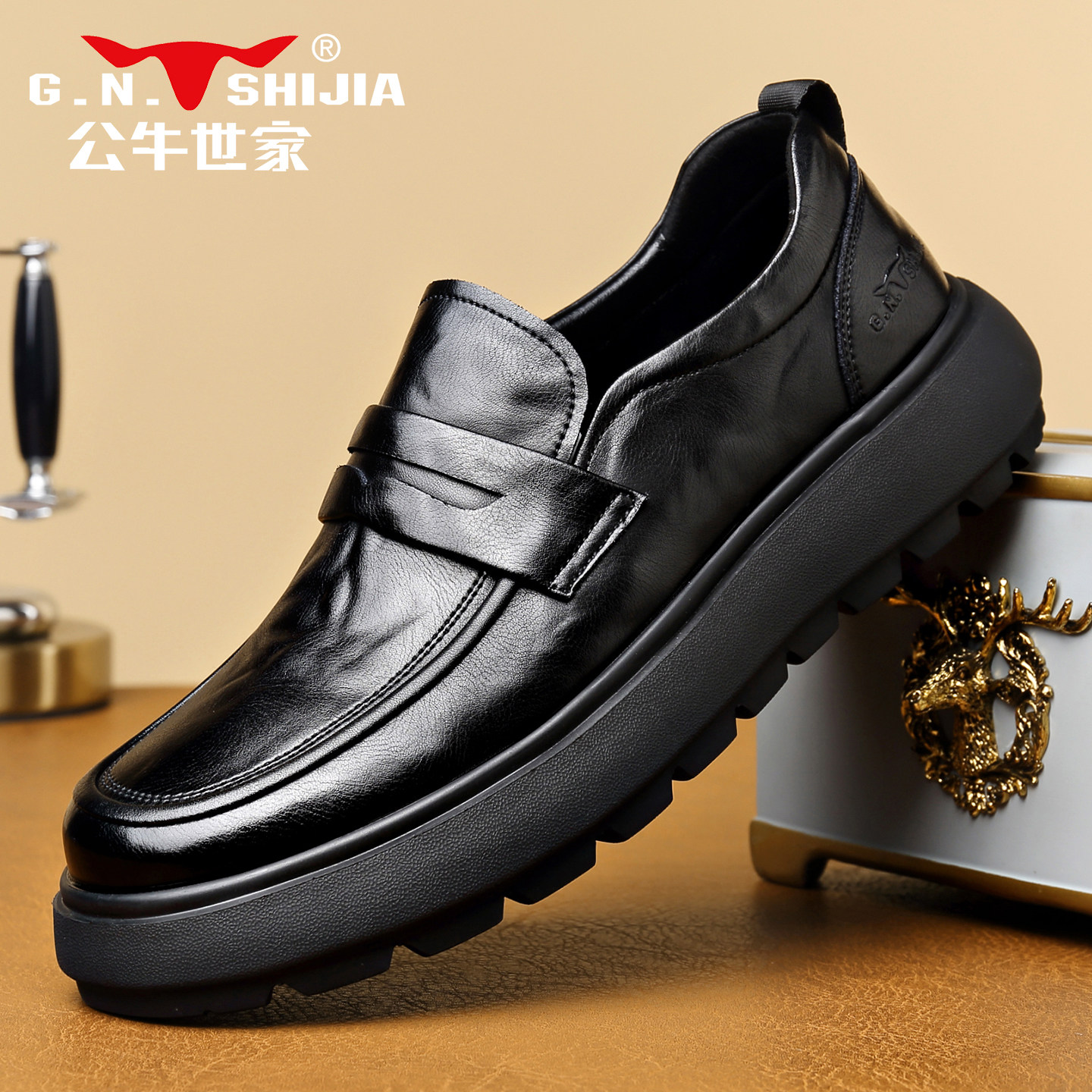 Мужская обувь Bull family; зимняя деловая повседневная кожаная обувь в черный горох; мужские лоферы с педалями из воловьей кожи