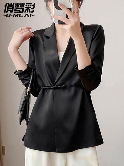 Новый женский блейзер в китайском стиле из сатина, новая модель осень-зима 2025, элитный легкий люксовый черный повседневный костюм-жакет.