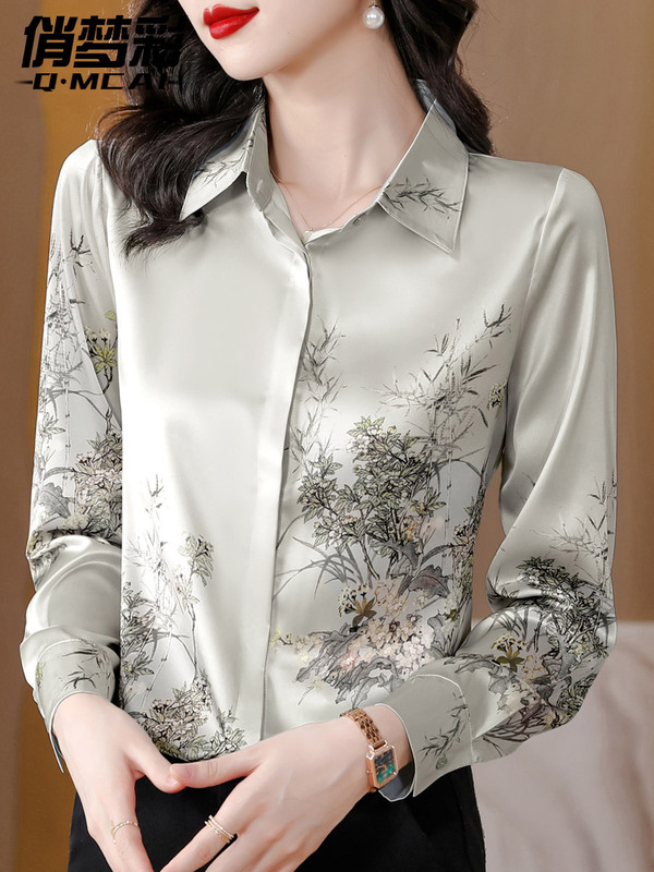 Acetate Satin Long-Sleeve Shirt for Women 2026 Spring and Autumn New T-Shirt Top Mom's Spring Outfit Elegant Blouse