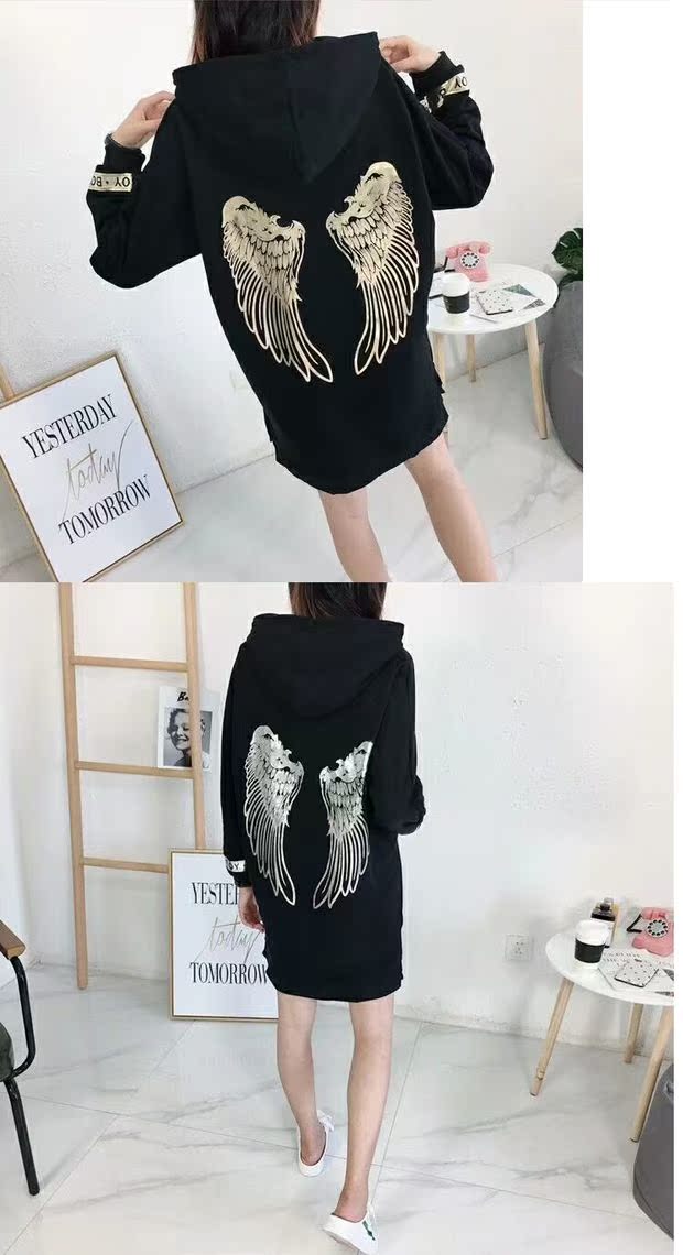 Mùa xuân chàng trai mới rộng kích thước lớn hoang dã áo khoác dài trùm đầu cánh bông áo len dài tay phụ nữ thủy triều - Áo len shop áo khoác nữ hàn quốc
