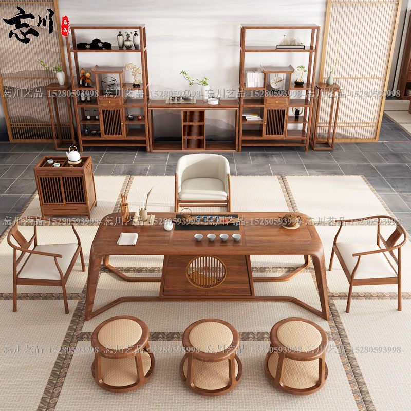 New Chinese style solid wood tea table and chair combination modern minimalist office tea room living room tea table Zen kung fu tea table