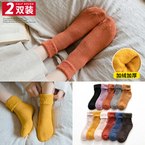 Socks womens winter tube socks velvet thickened warm terry socks Korean version of college style retro wool socks autumn and winter models