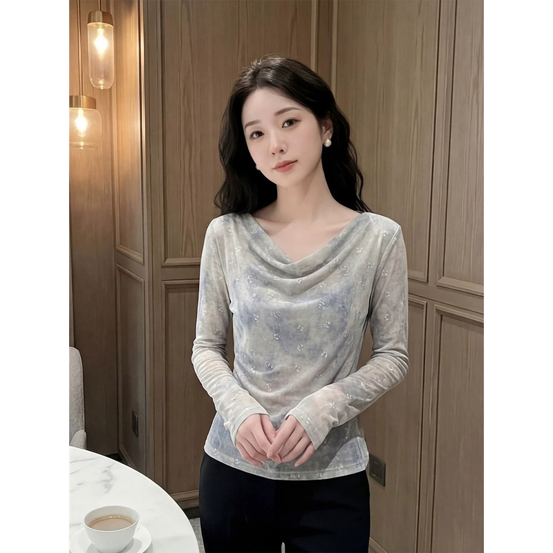 Super Stylish Gradient Floral Drape Collar Sun Protection Blouse for Women, Perfect for Summer, Beautiful and Loose-Fitting, Slimming Long-Sleeve Outerwear Top