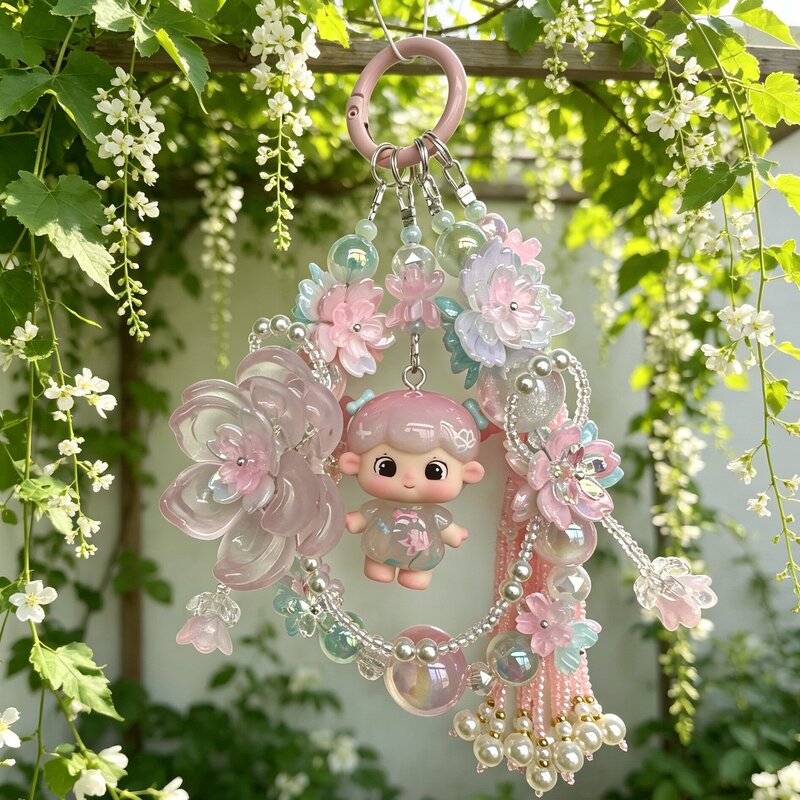 【Ready to Ship】Authentic Tangtang Style Seasonal Cute Beads Handcrafted Flower Phone Chain Bag Pendant Keychain Trendy Toy