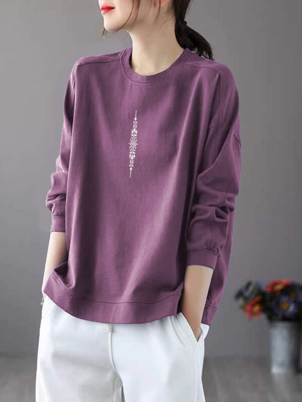 Autumn Women's Pure Cotton Long-Sleeve T-Shirt with New Print, Casual Loose Fit, Plus-Size, Tummy-Covering Top, Slimming Base Shirt Autumn Women's Pure Cotton Long-Sleeve T-Shirt with New Print, Casual Loose Fit, Plus-Size, Tummy-Covering Top, Slimming Base Shirt