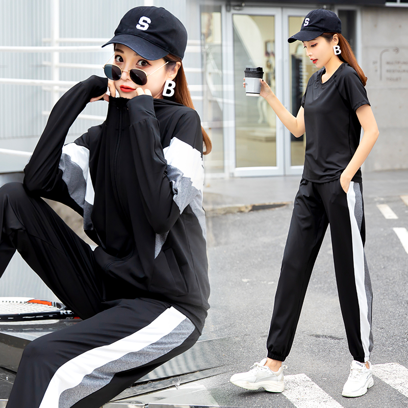 Fitness suit suit women's spring and autumn gym exercise suit Han Chao loose thin running yoga suit four-piece set