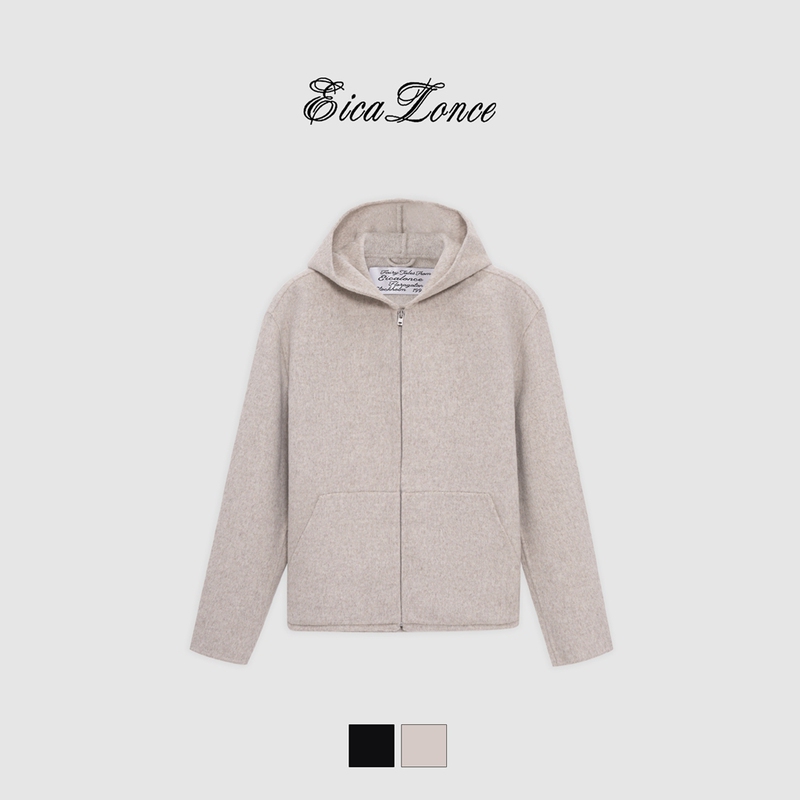 Italian-Style Old Money Minimalist Double-Sided Wool Hooded Long-Sleeve Cardigan for Men, 100% Australian Wool