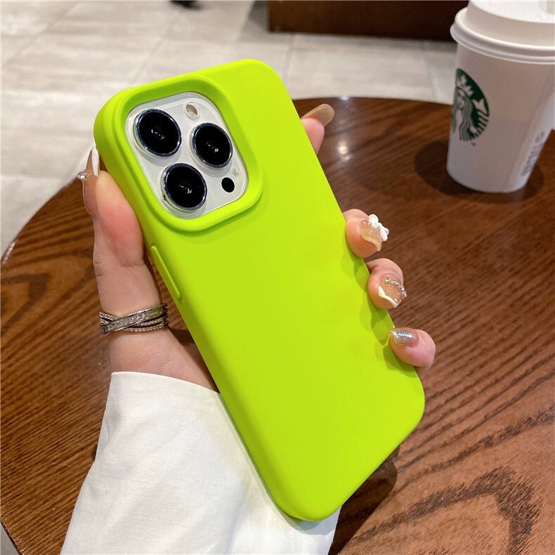 Fluorescent Green Suitable for Apple 14 Pro Max Phone Case iPhone 15 Pro Max Liquid Silicone New Model 13 Pro Max Simple 12 Pro/11 Couple Xr/Xs Soft and Waxy Max Anti-Drop Protective Cover