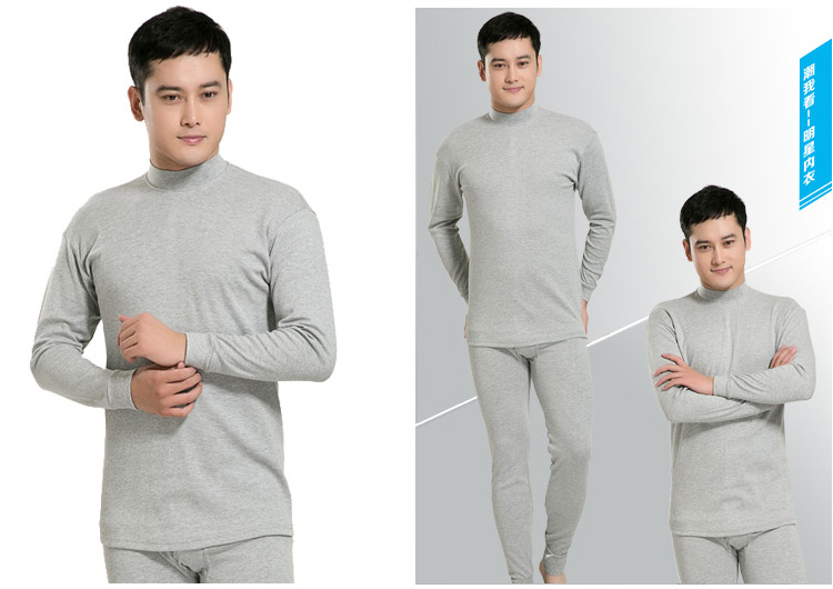 Quần áo cotton mùa thu trung niên quần dài thiết lập quần nam cotton mỏng phần áo len kích thước lớn cổ cao đồ lót nhiệt cotton mùa đông bộ dài tay trẻ em thu đông
