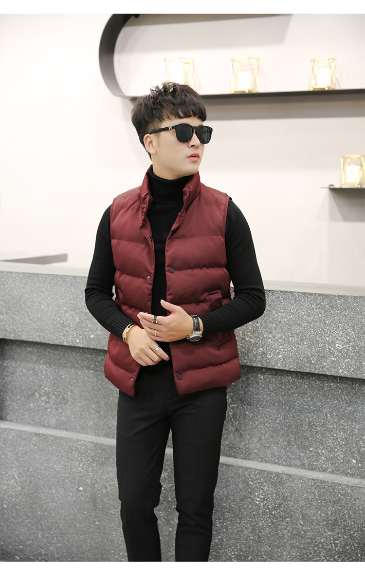 Mùa đông mới của Hàn Quốc phiên bản của tự trồng đứng cổ áo nam cotton vest thời trang ngắn cotton vest áo khoác thanh niên vest vai vest