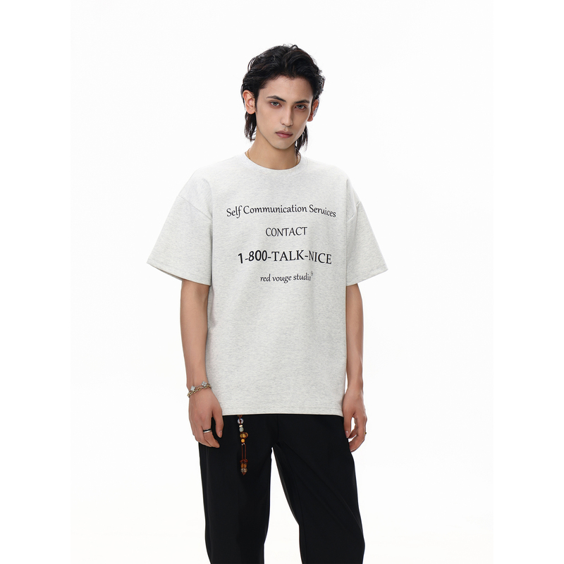 Red Vouge Summer Basic Simple Letter Print Short-Sleeve Distressed Loose Half-Sleeve Unisex Cleanfit