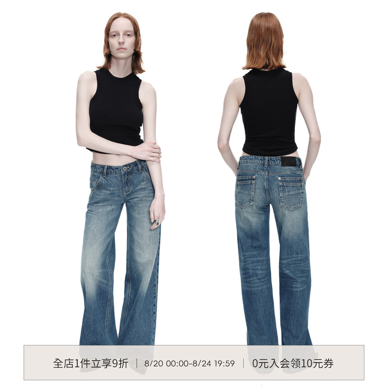 Smiiile Retro Washed Distressed Design Wide-Leg Jeans for Women, Low-Waisted, Autumn American-Style Loose Straight Pants Smiiile Retro Washed Distressed Design Wide-Leg Jeans for Women, Low-Waisted, Autumn American-Style Loose Straight Pants