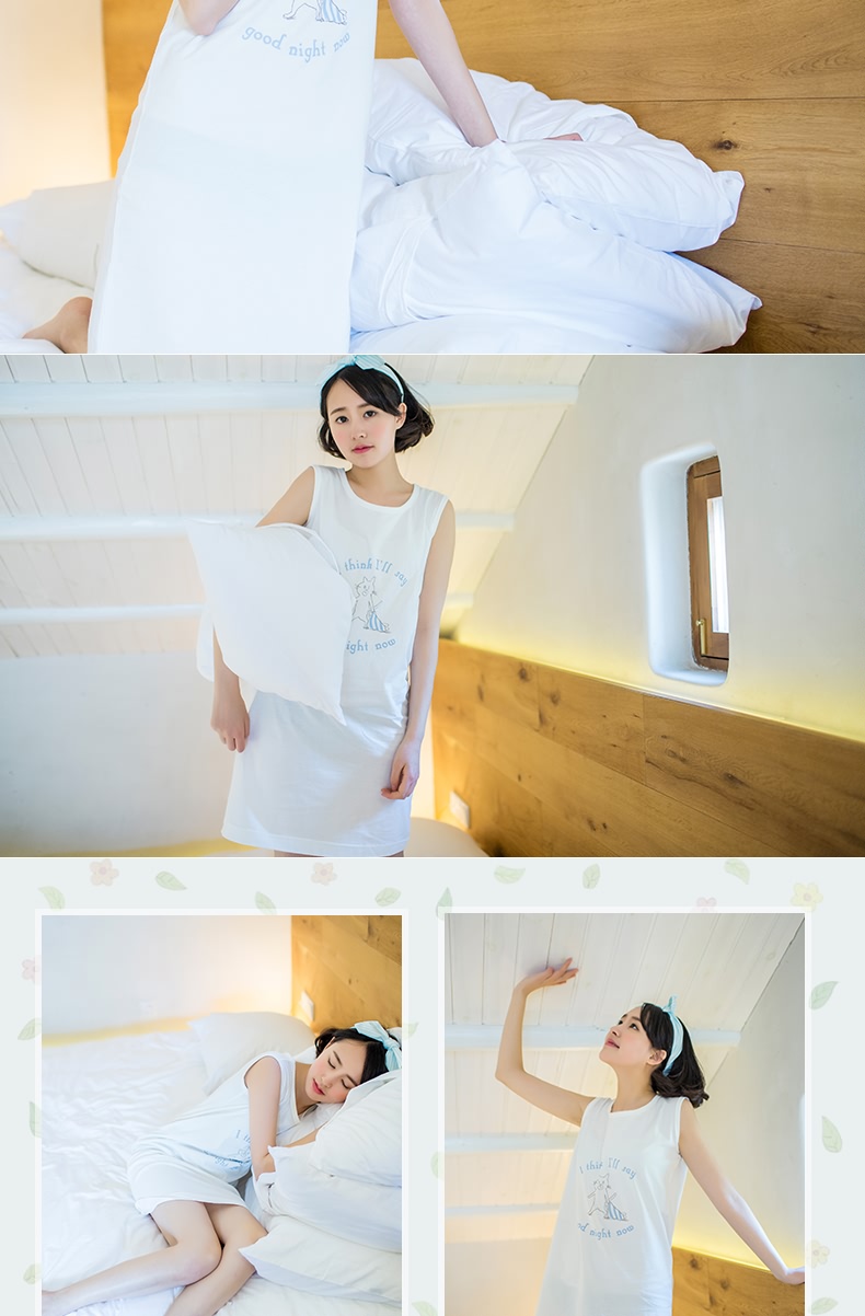 Áo ngủ nữ Nhật Bản mùa hè dễ thương phim hoạt hình bông không tay nhà dịch vụ ngọt ngào in đoạn dài đồ ngủ cỡ lớn đầm suông đẹp