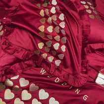 Sweet and red caring embroidery All cotton 60 Tribute Satin Long Suede Cotton Wedding four pieces Lotus Leaf side Girl Hearts Bed o