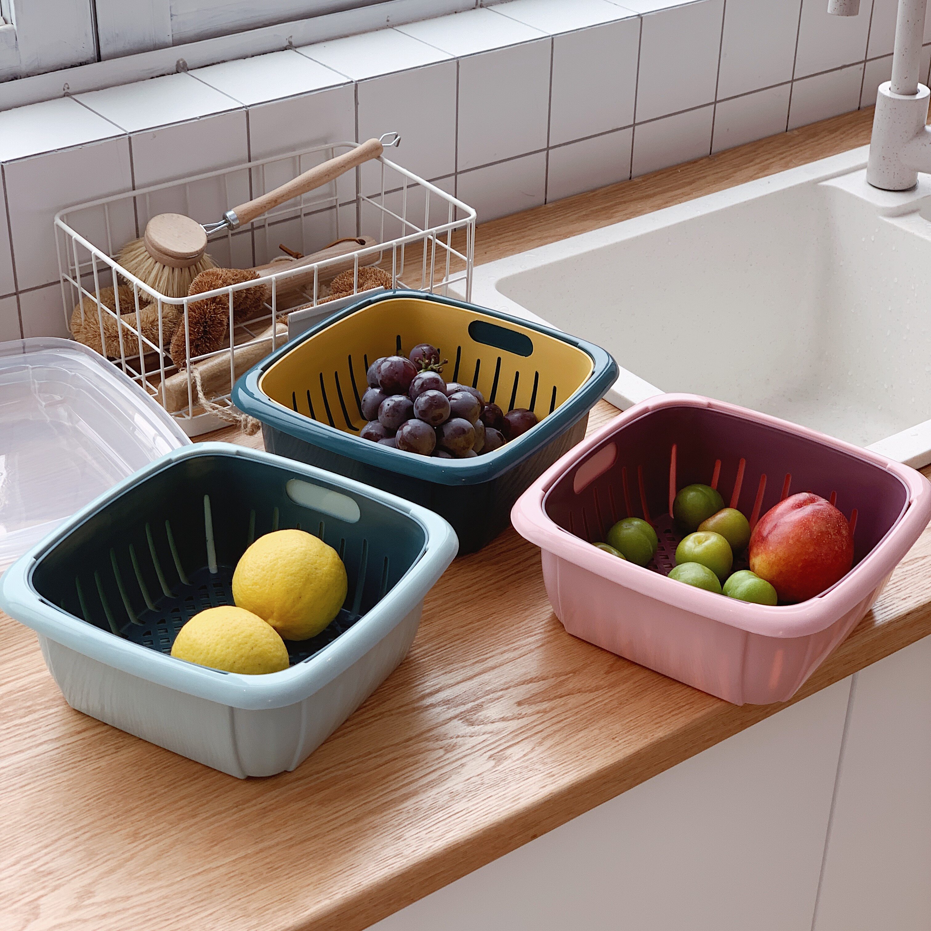 Nordic style kitchen 2 in 1 drainer basket
