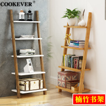 ins wind solid wood bookshelf shelf bookcase display rack Floor-to-ceiling simple wall living room trapezoidal flower rack Multi-layer rack