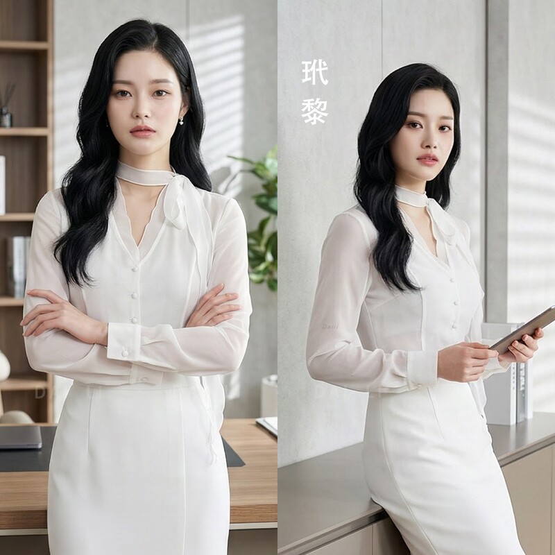 French-Style High-End White Shirt for Women 2026 Long-Sleeve V-Neck Shirt with a Mature and Elegant Vibe, Chiffon Blouse with Ribbon