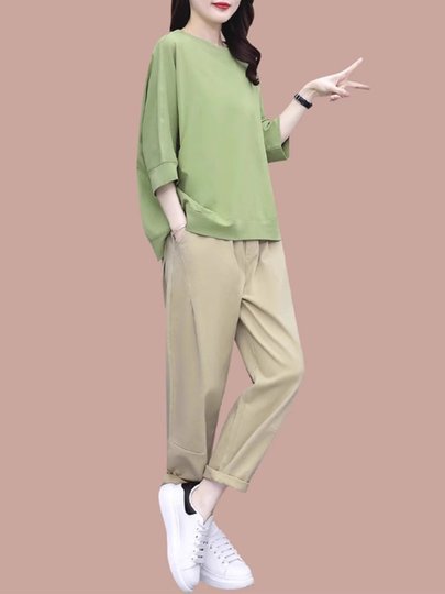 纯棉时尚休闲运动套装女2025年夏季新款洋气减龄显瘦大码两件套潮