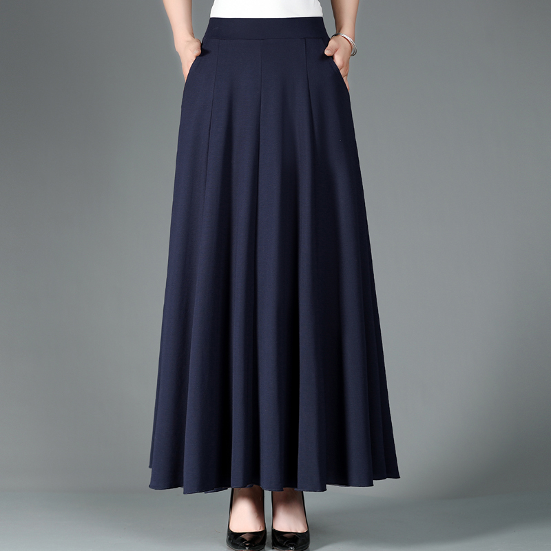 Spring, Autumn and Summer Plus-Size Solid Color Midi Skirt for Middle-Aged Women, Slimming, Multi-Color, Mid-Length A-Line Draped Flared Skirt