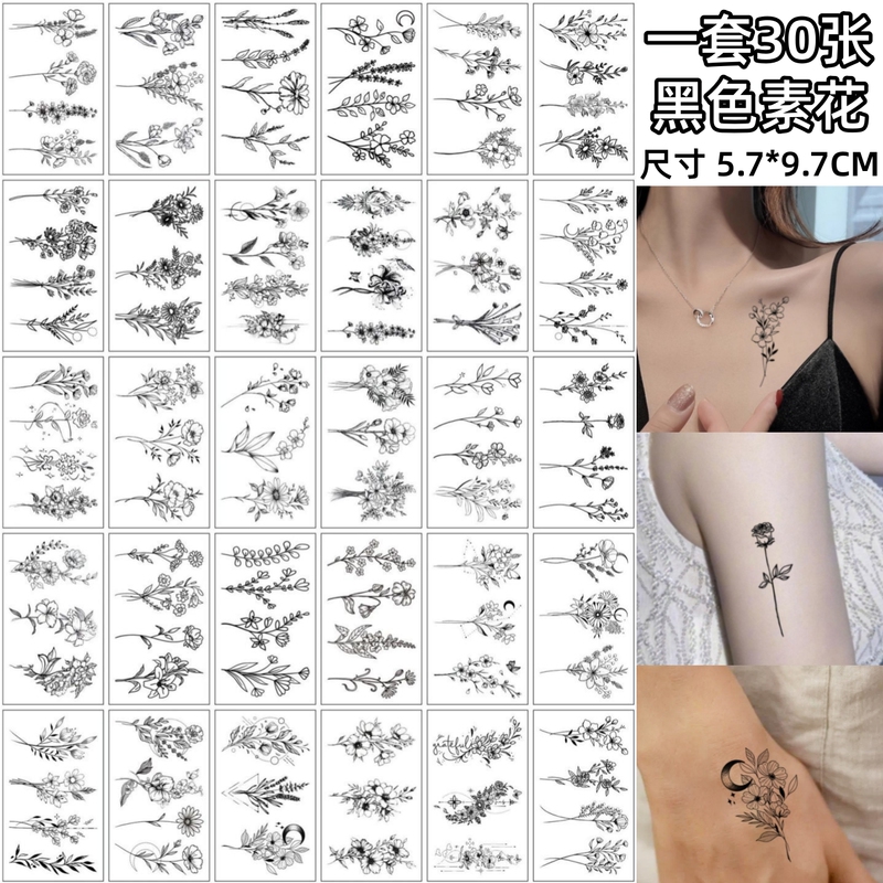 Melanin Flower Tattoo Stickers for Women, Waterproof and Long-Lasting, Simulated Rose Flower Patterns, Small Stickers for Arms, Clavicles, and Wrists